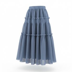 Anniewear Blue Tulle Skirt Semi Sheer Lined Midi Boho Romantic